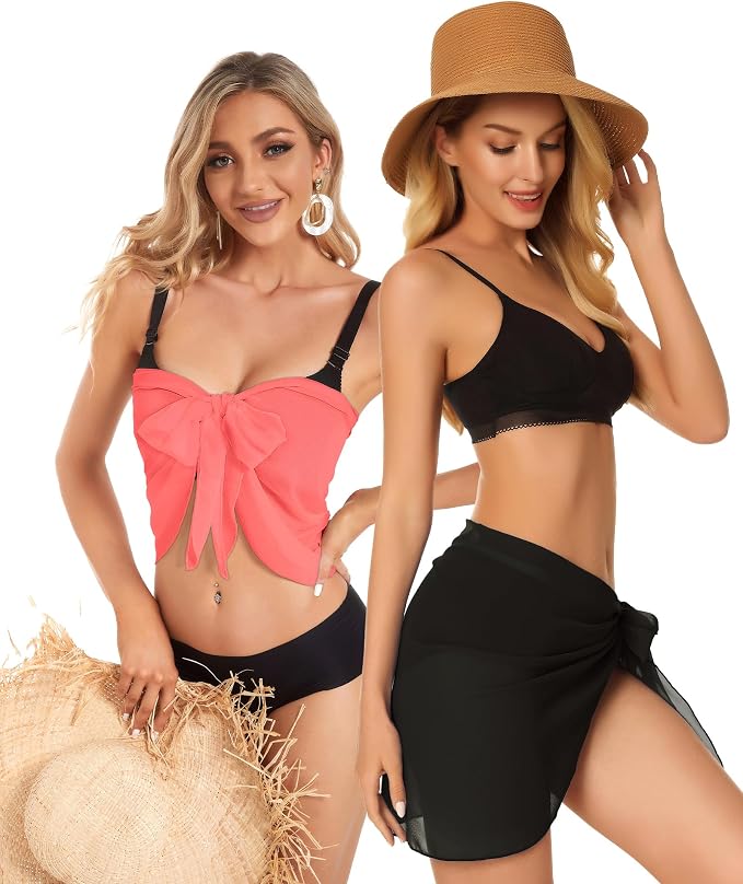 CHICGAL 2 Pieces Women Beach Sarong Bathing Suit Wrap Skirt Sheer Bikini - Image 4