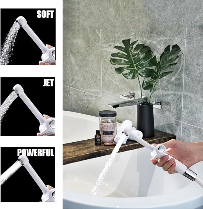 Handheld Bidet Toilet Sprayer, White Bidet Spray for Toilet, Cloth Diaper Sprayer with Backflow Preventer, Adjustable Water Jet Spray with 7.9" Long Wand