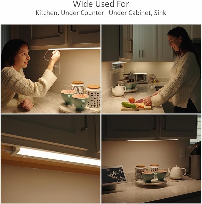 Leetdud Under Cabinet Lights Plug in or Hardwired Built-in Dimmer, 16 Inch 8W, 5CCT 2700K-5000K, Linkable Undercounter Lighting for Kitchen, ETL Dimmable LED Undercabient Light Fixture, White