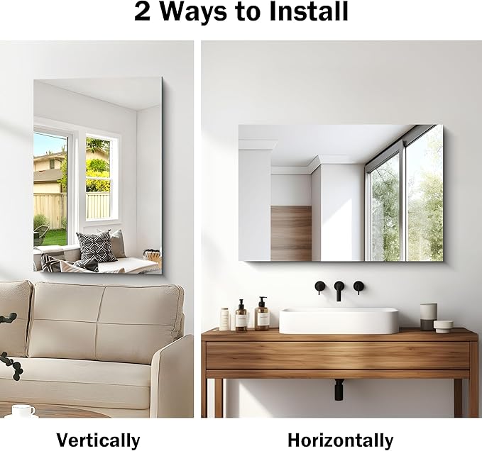 CILIBER Frameless Mirror, 24x36 Inch Bathroom Mirror for Wall, Rectangle Bathroom Vanity Mirrors with Polished Edge, Hangs Horizontally or Vertically for Bathroom, Bedroom and Living Room