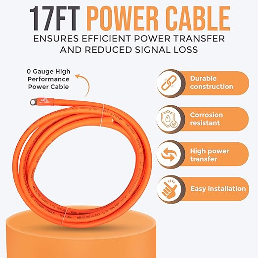 Elite Audio Premium Series Amp Kit Copper Clad Aluminum Wire, Triple-Shielded RCA Cables, High-Power Capacity, ANL Fuse Holder, Car Amplifier Install Kit (0 Gauge (5-Channel))