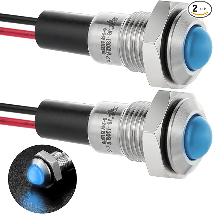 ZGSZJHF UL Listed Mini Indicator Light 8mm 0.31" Waterproof Domed Metal Stainless Steel Signal Lamp 12V-24V DC/AC Red and Green LED Light with 140mm Wire
