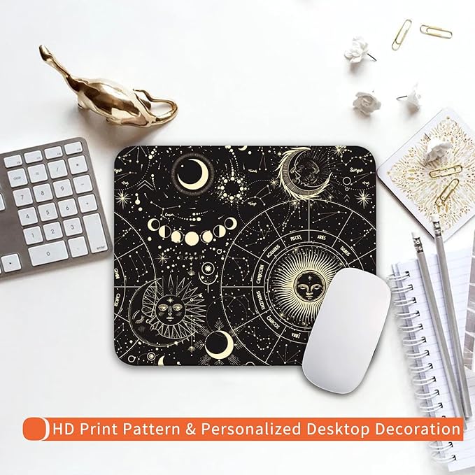 Armanza Square Mouse Pad Moon Sun, Personalized Premium-Textured Custom Mouse Mat Design, Washable Mousepad Cloth, Non-Slip Rubber Base Computer Mouse Pads for Wireless Mouse