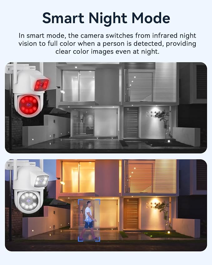 VORGUT Security Camera System Wireless Outdoor with 12" Monitor, 2pcs 2K Dual Lens Cameras for Home & Business Surveillance, 360° PTZ, 2.4G/5G WiFi, Human Detection, Auto Tracking, 16CH NVR, 500G HDD
