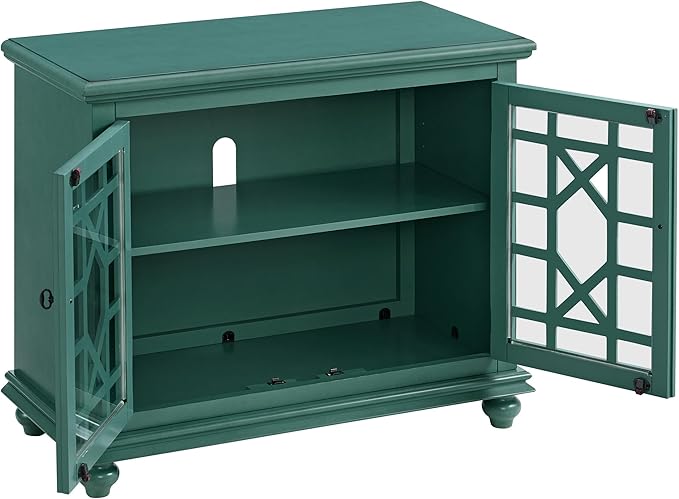 Martin Svensson Home Elegant Small Spaces Accent Cabinet with Glass Doors, Vintage Sideboard or Small TV Stand for Living Room or Entryway. Antique Teal Green.
