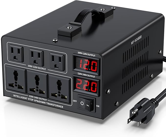 4000W Voltage Converter Transformer(110V to 220V or 220V to 110V) Step Up/Down Converter 110/120 Volt - 220/240 Volt w/US Power Cord,Circuit Breaker Protection, LCD Screen Display