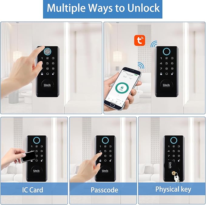 UMIK UMIKSMART Fingerprint Smart Door Lock with Heavy Duty Handleset, Keyless Entry Door Lock, Electronic Keypad Deadbolt Locks, App Control for Front Door, Home (Matte Black)