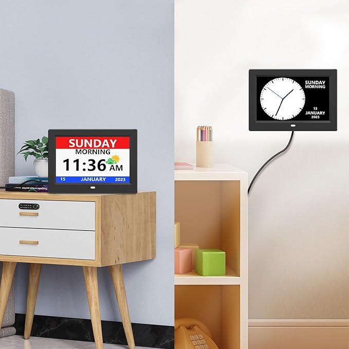 LXBYJKJ 10 Inch Digital Clock with Day and Date for Elderly Alzheimer's Clock Customizable Alarms 3 Display Modes Large Font Alarm Clock for Seniors Auto DST