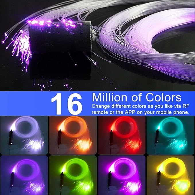 AZIMOM 6W RGBW 550pcs 0.03in 13.1ft Fiber Optic Starlight Headliner Kits with Meteor Shooting Star Fiber Strands Sound Activated Bluetooth/APP Remote Control Starlight