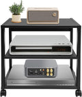 3-Tier AV Media Stand Rack, Black Rolling Stereo Audio Rack Stand with Wheels, Mobile & Space-Saving Design, Perfect for Speakers, DVD Players, Amplifiers (19.7 * 15.7 * 19.1in)