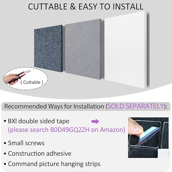 BXI Sound Absorber - 16 X 12 X 3/8 Inches 6 Pack High Density Acoustic Absorption Panel, Sound Absorbing Panels Reduce Echo Reverb, Tackable Acoustic Panels for Wall and Ceiling Acoustic Treatment