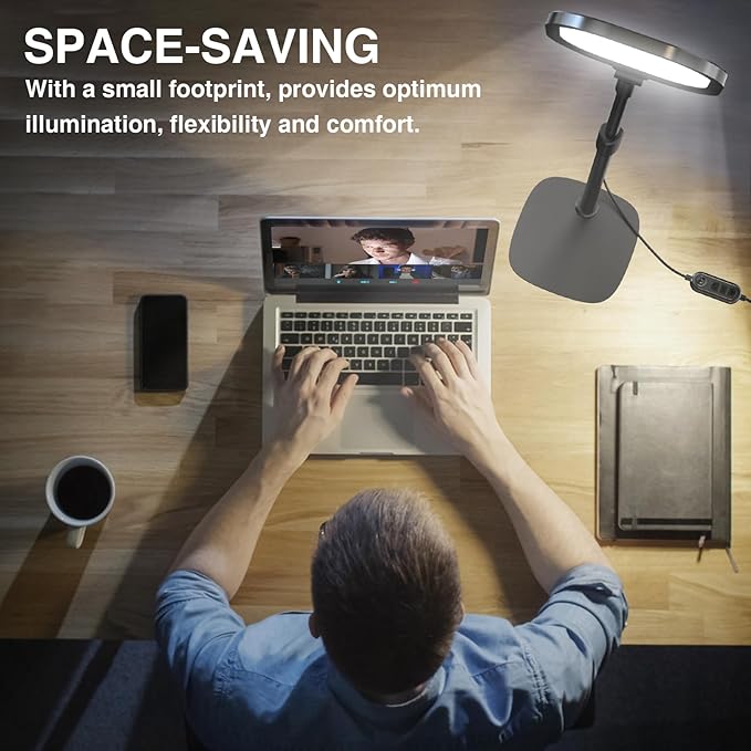 LitONES 2Pcs Desktop Video Conference Lighting for Zoom Meeting, Computer, Laptop, Work from Home with Nature Soft Light, Adjustable Brightness & Color Temp and Flexible Stand & Versatile Phone Holder