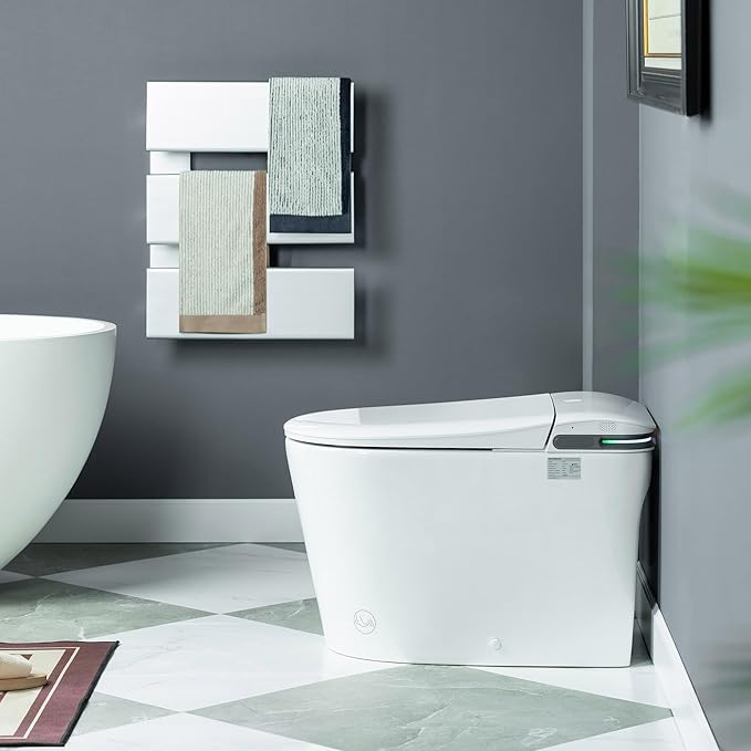 WOODBRIDGE ADA Height Smart Toilet – Auto Lid Open/Close, Foot Sensor, Zero Pressure System, Aromatherapy System, Self-Cleaning Nozzle, Multi-Function Washing & Warm Air Dry