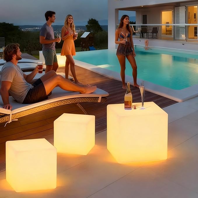 LOFTEK 16-Inch Rechargeable LED Cube Chair Light, 16 RGB Colors Glow Cube Seat w/Remote, Waterproof LED Cube Table, Color Changing Cubes Floor Lamp, Home Bedroom Patio Party Decorative Lighting