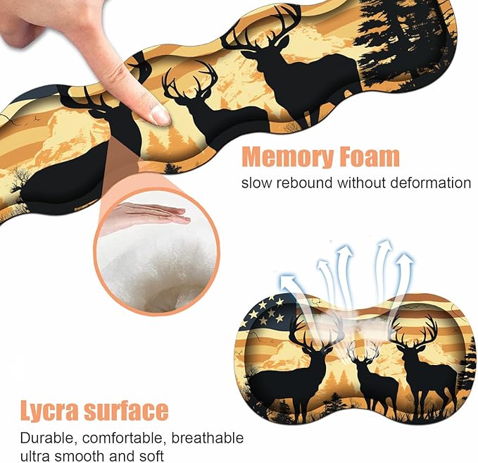 Ergonomic Keyboard Wrist Rest & Mouse Pad Wrist Rest Set, Large XXL Gaming Desk Mat 31.5"x 11.8" with Non-Slip Base, Memory Foam, Easy Typing Pain Relief for Home & Office, American Flag Deer