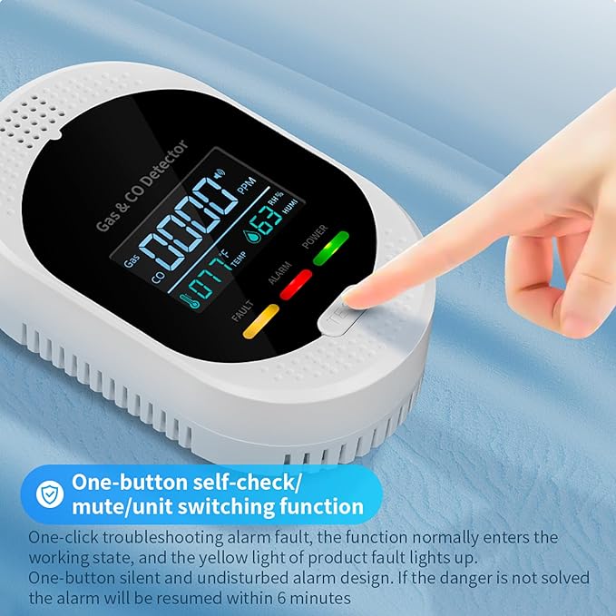 4-in-1 Carbon Monoxide & Natural Gas Detectors with Temperature/Humidity LCD Display, Plug in Co Leak Detector Propane Monitor for Home Travel RV Essentials, Sound Alarm Over 85dB, 1PCS