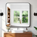 Bathroom Mirror, 36"x36" Black Square Wall Mirror, Metal Frame Rounded Corner Vanity Mirror, Large Wall Mounted Mirror for Modern Bedroom Living Room Horizontal Or Vertical Mounting