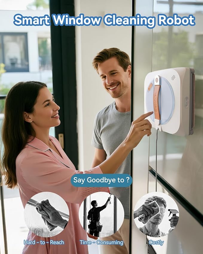 GNOVEL Window Cleaning Robot with 8000Pa, 2025 Upgraded Window Cleaner Robot with Intelligent Path Planning, 15-Stage Anti-Fall, App/Remote Control for Glass, Edge Detection System, Tile & Windows