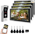 Wired Smart Video Apartments Intercom System,10 Inch Monitors with 1080P Doorbell Camera,3-in-1 Unlocking,TUYA WiFi Door Phone Kits, Ideal for Villas & Homes (1 doorbell + 4 Monitor)