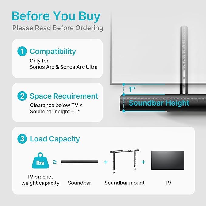 PEGZONE Soundbar TV Mount Compatible with Sonos Arc & Sonos Arc Ultra,Hold 22 Lbs, Soundbar Mount for TV for Surround Sound,Two Installation Options,Black
