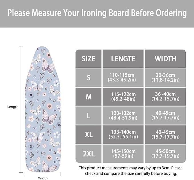 ZCFYGDX Butterfly Cherry Blossom Print Ironing Board Cover Decor - 18 x 58 inch Elastic Edge 3 Bottom Nylon Buckle Straps, Stain Resistant & Resistant Scorch, Easy Installation Cover