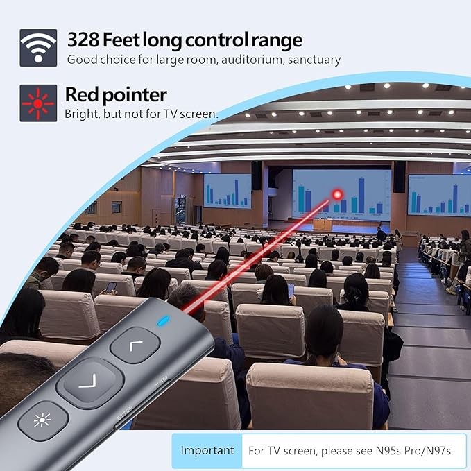 Norwii N95 Presentation Clicker with USB-A&C Receiver, PowerPoint Clicker for Presentation Remote, Rechargeable Wireless Presenter Pointer, Slide Advancer for PC/Laptop/e-Book(Red, USB-AC)