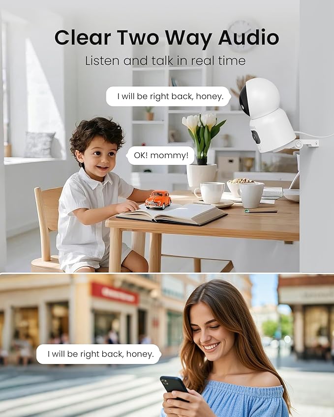 Anlapus 2 x A51D 4MP Dual Lens(2MP+2MP) Indoor Security Camera, Motion Detect, Auto Track, Plug-in, 360° WiFi Pan/Tilt Camera, 2.4GHz WiFi, Two-Way Talk, Light & Siren Alert, Memory Card Not Include