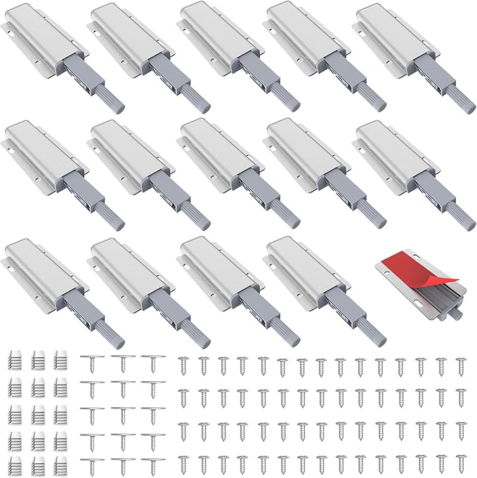15 Pack Push to Open Cabinet Hardware, Touch Latches for Cabinet Doors, Magnetic Cabinets Latch, Magnetic Push Latches for Cabinets to Open Latch，Silver