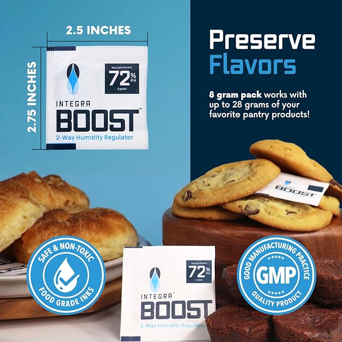 Integra Boost 2-Way Humidity Control Pack - Preserve Flavor & Control Humidity at 72% RH - Moisture Absorber for Herbs, Spices & More - 8 Gram (Pack of 20)