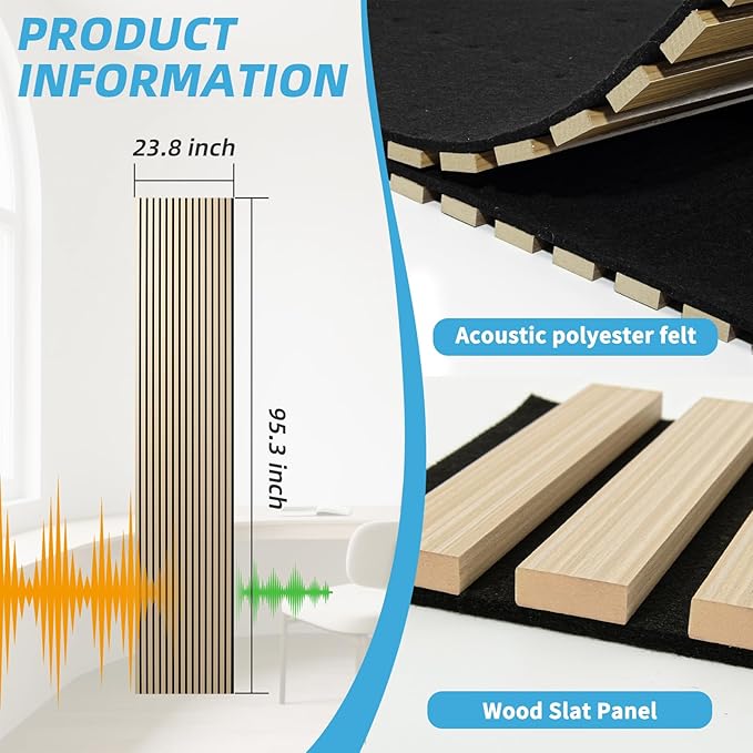 Art3d 2-Pack Acoustic Wood Slat Wall Panel with Roll-Flat Design - 95.3 x 23.8 Inch Sound Absorbing Panels for Living Room Columns Corridor Curved Wall Decor, Oak