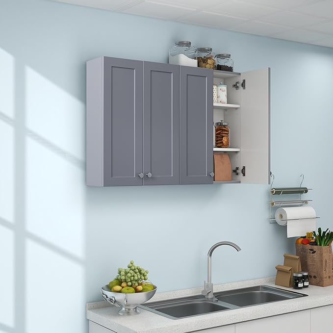 Bathroom Wall Cabinet, Over The Toilet Storage Cabinet, 19 x 27 inch Medicine Cabinet with Adjustable Shelves, Hanging Cabinet Grey for Bathroom, Living Room, Kitchen, Cupboard