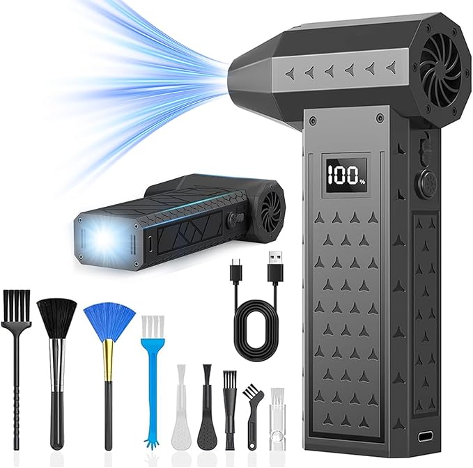 Earglow Compressed Air Duster, 180000RPM Mini Electric Dust Blower, Rechargeable Air Blower with 2 LED Lights, 4-Gear Adjustable Compressed Air Cleaner for PC, Cool Gadgets for Men