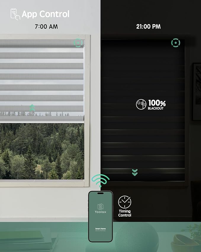 Yoolax Motorized Zebra Blinds Compatible with Alexa,Motorized Blinds with Remote Smart Automatic Custom Electric Window Blinds Cordless Indoor Blackout for Home Bedroom Kitchen (Enamel Grey)