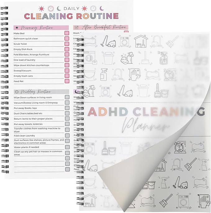 ADHD Cleaning Planner‌, Cleaning Plan Schedule and Checklist‌ for Adults and Teens, Adhd Cleaning and Organizing Planner, Daily Weekly Monthly Checklist for Home, Reusable ‌DIY Household Cleaning Planner‌
