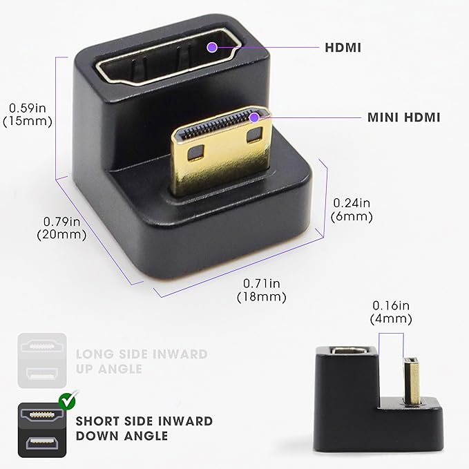 Kado Portable Monitor 180 Degree Adapter Set - Mini HDMI to HDMI 4K 60Hz U Shaped USB-C to USB-C USB 3.1 Gen 2 10Gbps 60W PD Charging Extender Converter for Laptop and Tablet (Major Combo)
