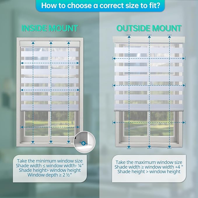 DENFOON Motorized Zebra Blinds, Solar Powered Dual Layer Automatic Shades with Remote Control, Rechargeable Smart Blinds Horizontal Wireless Electric Shades for Windows, Custom Size, White， 47 x 72