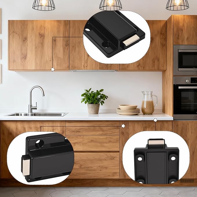 16 Pack Magnetic Push Latch,Heavy Duty Magnetic Touch Latch,for Push to Open Cabinet or Kitchen Drawer, Kitchen Door,on Strong Pop Out (Black - 2.7 inch, 16 Pack)