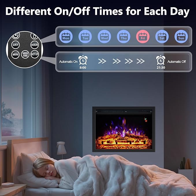 24.5" Electric Fireplace Inserts, Adjustable Brightness, Thermostat&Timer, Overheating Protection, 750/1500W