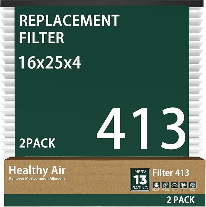 2 Pack 413 Replacement Filter Compatible with Whole House Air Purifier 1410, 1610, 2140, 2400, 2410, 2416, 3410, 4400,MERV-13 Filter, 16x25x4 Air Filter