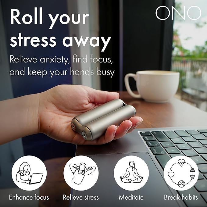ONO Roller - Handheld Fidget Toy for Adults | Help Relieve Stress, Anxiety, Tension | Promotes Focus, Clarity | Compact, Portable Design (Natural, Full Size - Titanium)