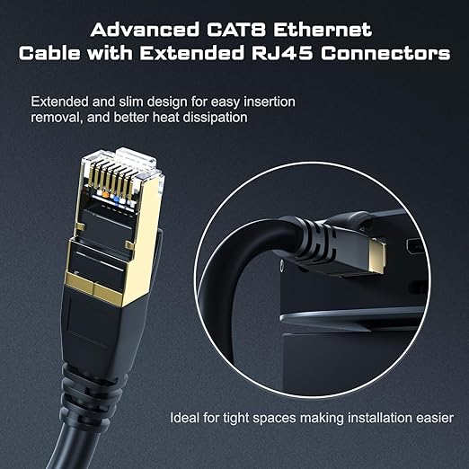 DbillionDa Cat 8 Ethernet Cable 40Gbps 2000MHz, 60FT Supports Cat7 Cat6 Cat5e - Image 4