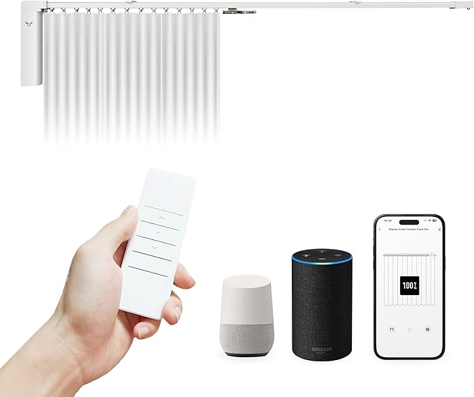 Osprey Smart Curtain Track, 5ft3/1.6m, Single-Piece Motorized Rod, Quiet Heavy-Duty Motor, Remote & App Control, Compatible with Alexa & Google Assistant, Ceiling or Wall Mounted (Single-side opening)