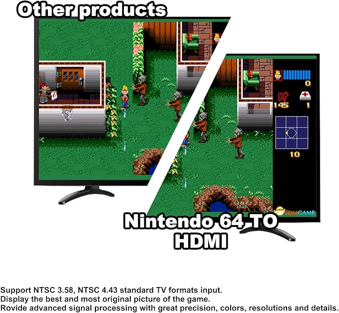 Azduou N64 to HDMI Converter Converts N64 Game Console Video Signal to HDMI Signal Easily Connect The Game Console to HDTV Adapter/Converter（Support N64，SNES，SFC，NGC 4 in 1）