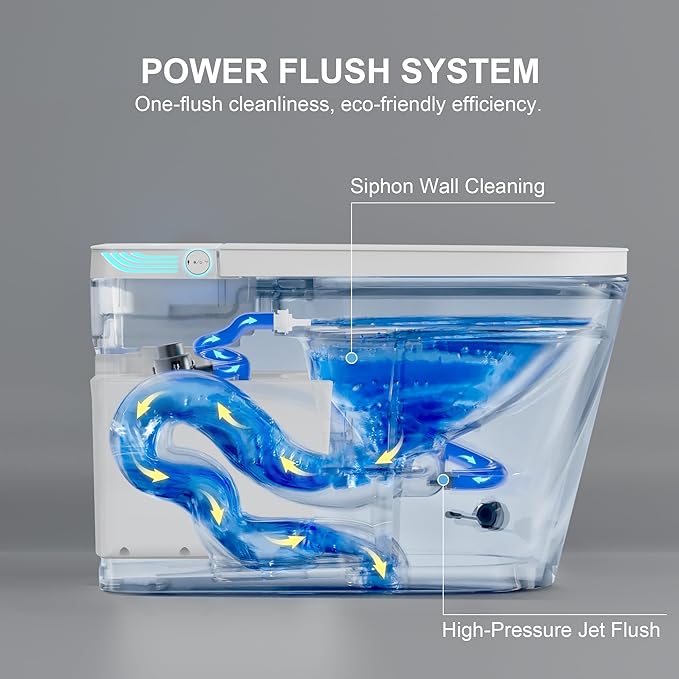 Smart Toilet with Bidet Built in, Bidet Toilet with Heated Seat and Night Light,Warm Water Wash&Dry, Modern Tankless Toilet for Bathroom, One Piece Toilets with Soft Close, Foot Sensor, Auto Lid&Seat