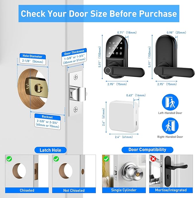 Smart keypad Door Lock with Handle，Fingerprint Keyless Entry Digital Lock with Built-in doorbell for Front Door,Bedroom,biometric Door knob