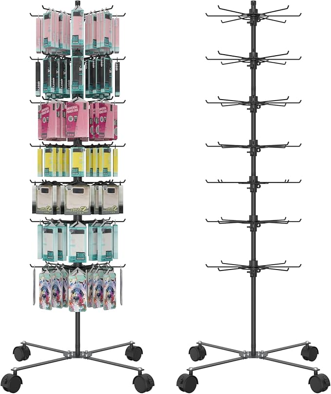 Scisum Retail Display Stand 7 Layer - Alloy Steel Jewelry Display for Vendors - 360°Rotating Display Stand for Jewelry, Key Chain, Cotton Candy
