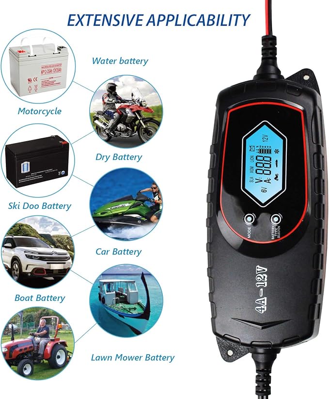 GOOSUO Car Trickle Battery Charger, Battery Maintainer Automatic, 6V 12V Fully Automatic Smart Battery Charger, Trickle Charger Multipurpose Set for Trucks, Motorcycles, Lawn Mower, Scooter