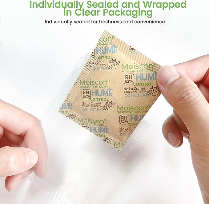 Wisesorb 15 Pack 62% Two-Way Humidity Control Packs, 8 Gram for Storing 1 oz, Size 8 Moisture Control Packets Individually Wrapped