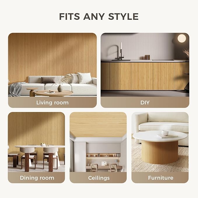 OUZUGIE 1 Pack 96x48 Inch Natural Bamboo Wall Panel – Twinned Carbides Pole Wrap Paneling for Walls, Ceilings, Cabinets, Furniture – Ideal for Bedroom, Living Room & Office DIY Decor