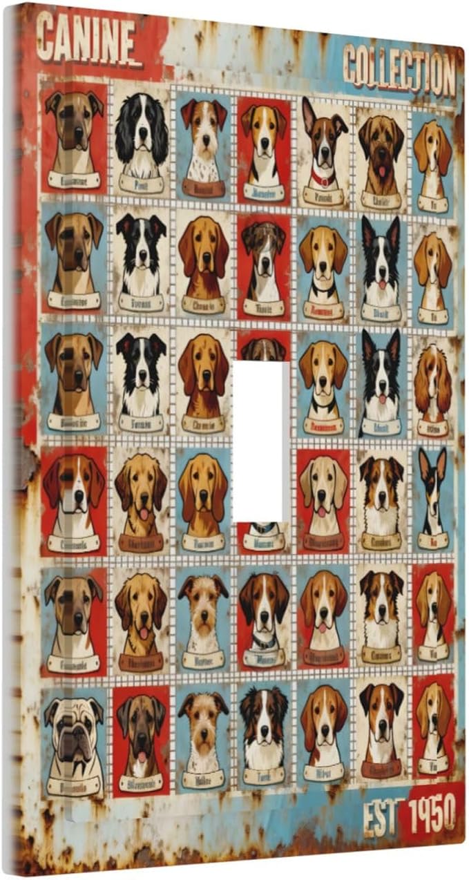 Bvtewkhz Dogs Funny Puppy Pets Vintage 1 Gang Single Toggle Decorative Outlet Covers Light Switch Plate Electrical Receptacle Switchplate For Bathroom Kitchen Bedroom